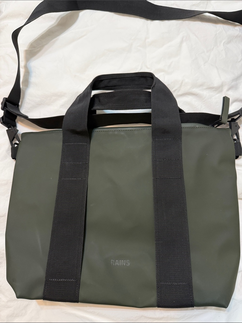 RAINS Olive Green Laptop Bag with Black Straps